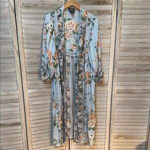 Floral Kimono in Blue and Orange
